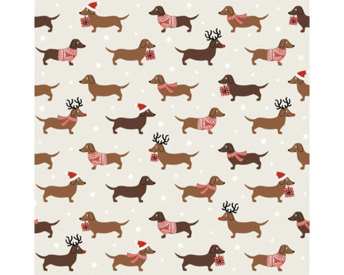 Motif avec des teckels portant des bonnets de Noël, des bois de cerf, des écharpes et des pulls