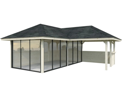 Pavillon avec espace fermé et espace bar ouvert