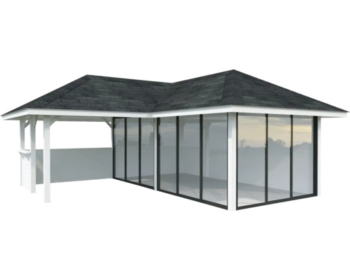 Pavillon Tonnelle Palmako 588 x 588 mm blanc Pavillon de jardin avec toit et parois transparentes pour l''extérieur