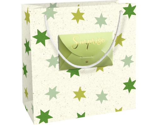 Sac cadeau avec motif étoiles et inscription surprise