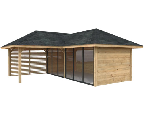 Pavillon Tonnelle Palmako 588 x 588 mm bois brun Pavillon en bois avec bardeau et parois latérales