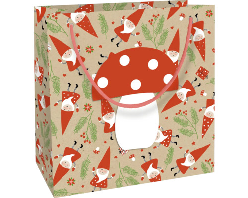 Sac cadeau avec motif de gnomes et de champignons