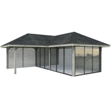 Pavillon de jardin avec toit et portes coulissantes en verre