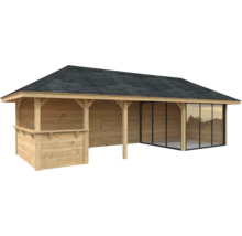 Pavillon de jardin en bois avec portes coulissantes et toit