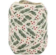 Bobine de ruban cadeau avec des branches de sapin et un motif à pois