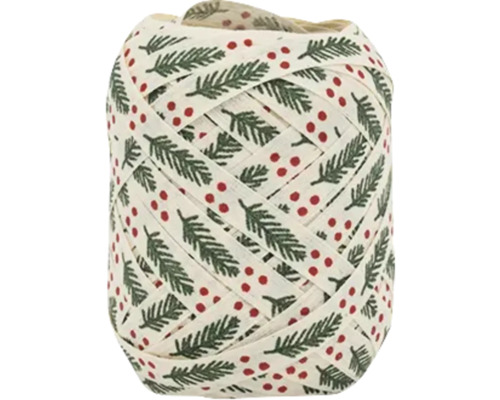 Scléranthe by Nature 10 mm x 12 m Branches de sapins vert rouge Bobine de ruban cadeau avec des branches de sapin et un motif à pois