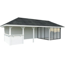 Pavillon de jardin avec portes coulissantes et toit à deux pans