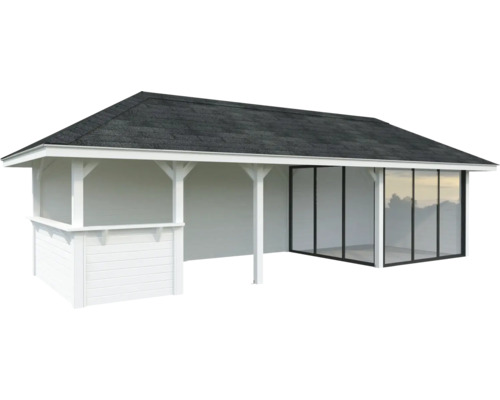 Pavillon Tonnelle Palmako 876 x 300 mm blanc Pavillon de jardin avec portes coulissantes et toit à deux pans