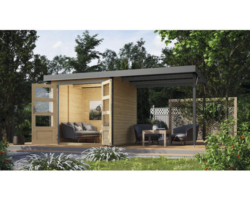 Abri de jardin Karibu Metalwood 2A tôle gris alu avec extension de toit 2,35 m 453 x 235 cm nature Abri de jardin Karibu Metalwood 2A tôle gris alu avec extension de toit 2,35 m 453 x 235 cm nature