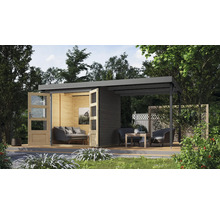 Gartenhaus Karibu Metalwood 2B Blech graualu inkl. Anbaudach 2,35 m 453 x 235 cm terragrau
