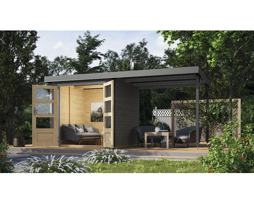Abri de jardin Karibu Metalwood 2B tôle gris alu avec extension de toit 2,35 m 453 x 235 cm gris terre Abri de jardin Karibu Metalwood 2B tôle gris alu avec extension de toit 2,35 m 453 x 235 cm gris terre