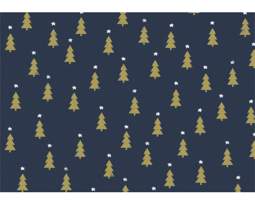 Papier cadeau Kraft by Nature 2 m x 70 Trees indigo Motif avec sapins de Noël et étoiles