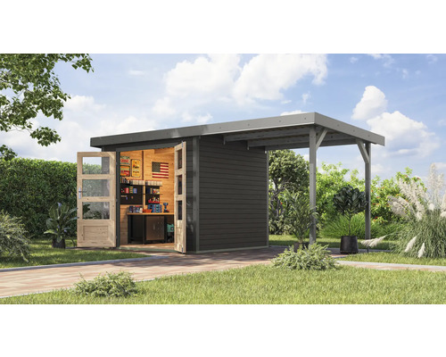 Abri de jardin Karibu Metalwood 3B tôle gris alu avec extension de toit 2,35 m 486,5 x 236,5 cm gris terre Abri de jardin Karibu Metalwood 3B tôle gris alu avec extension de toit 2,35 m 486,5 x 236,5 cm gris terre