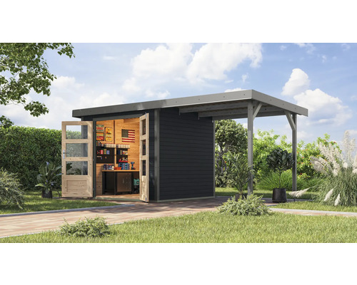 Abri de jardin Karibu Metalwood 3C tôle gris alu avec toit rapporté 2,35 m 486,5 x 236,5 cm anthracite Abri de jardin Karibu Metalwood 3C tôle gris alu avec toit rapporté 2,35 m 486,5 x 236,5 cm anthracite