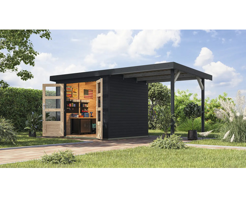Abri de jardin Karibu Metalwood 3C tôle anthracite avec toit rapporté 2,35 m 486,5 x 236,5 cm anthracite Abri de jardin Karibu Metalwood 3C tôle anthracite avec toit rapporté 2,35 m 486,5 x 236,5 cm anthracite