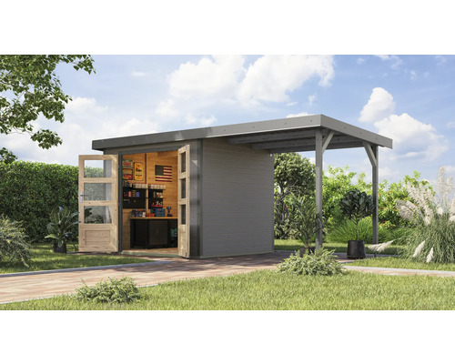 Abri de jardin Karibu Metalwood 3D tôle gris aluminium avec toit rapporté 2,35 m 486,5 x 236,5 cm gris eau Abri de jardin Karibu Metalwood 3D tôle gris aluminium avec toit rapporté 2,35 m 486,5 x 236,5 cm gris eau