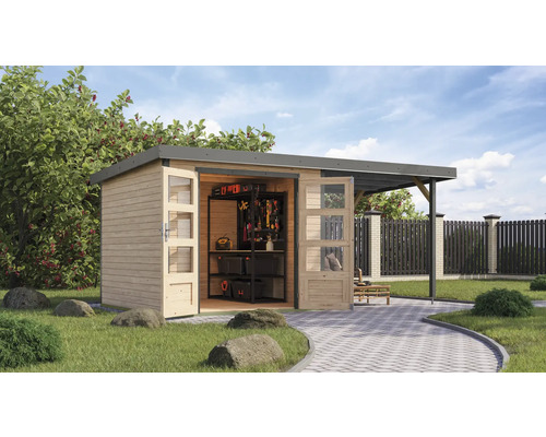 Abri de jardin Karibu Metalwood 3,5A tôle gris aluminium avec toit rapporté 2,35 m 486,5 x 266,5 cm naturel Abri de jardin Karibu Metalwood 3,5A tôle gris aluminium avec toit rapporté 2,35 m 486,5 x 266,5 cm naturel