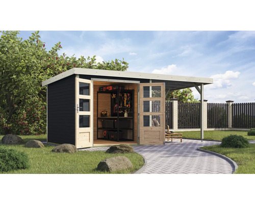 Abri de jardin Karibu Metalwood 3,5C tôle blanche avec toit rapporté 2,35 m 486,5 x 266,5 cm anthracite Abri de jardin Karibu Metalwood 3,5C tôle blanche avec toit rapporté 2,35 m 486,5 x 266,5 cm anthracite