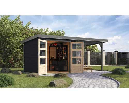 Abri de jardin Karibu Metalwood 3,5C tôle gris alu avec toit rapporté 2,35 m 486,5 x 266,5 cm anthracite Abri de jardin Karibu Metalwood 3,5C tôle gris alu avec toit rapporté 2,35 m 486,5 x 266,5 cm anthracite