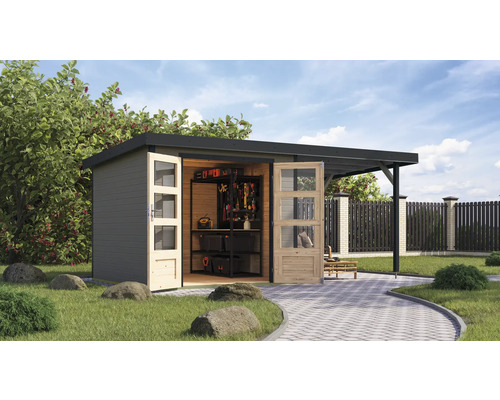 Abri de jardin Karibu Metalwood avec toit rapporté 2,35 m 486,5 x 266,5 cm gris eau Abri de jardin Karibu Metalwood avec toit rapporté 2,35 m 486,5 x 266,5 cm gris eau