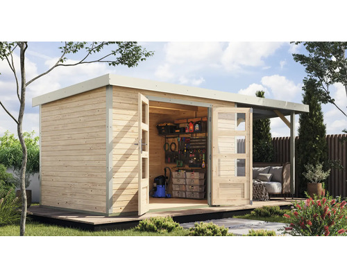 Abri de jardin Karibu Metalwood 4A tôle blanche avec toit rapporté 2,35 m 541,5 x 236,5 cm naturel Abri de jardin Karibu Metalwood 4A tôle blanche avec toit rapporté 2,35 m 541,5 x 236,5 cm naturel