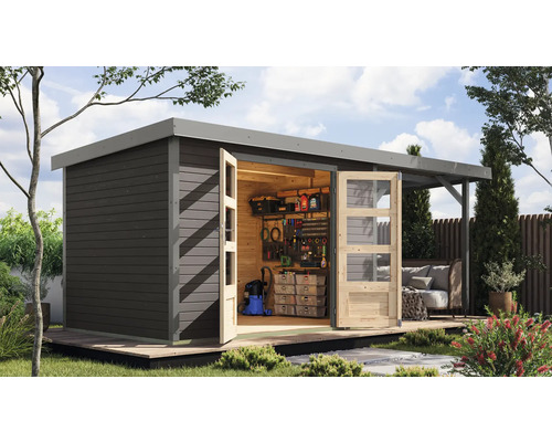 Abri de jardin Karibu Metalwood 4B tôle gris aluminium avec toit rapporté 2,35 m 541,5 x 236,5 cm gris terre Abri de jardin Karibu Metalwood 4B tôle gris aluminium avec toit rapporté 2,35 m 541,5 x 236,5 cm gris terre