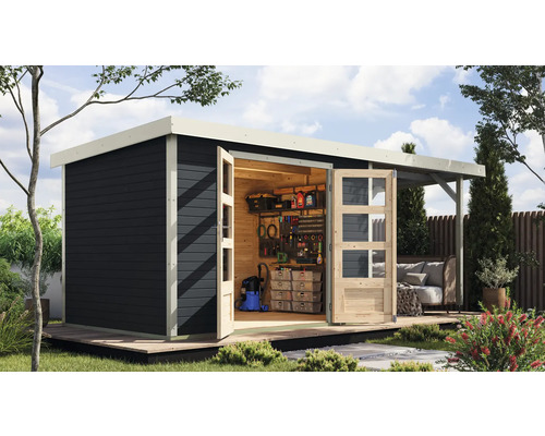 Abri de jardin Karibu Metalwood 4C tôle blanche avec toit rapporté 2,35 m 541,5 x 236,5 cm anthracite Abri de jardin Karibu Metalwood 4C tôle blanche avec toit rapporté 2,35 m 541,5 x 236,5 cm anthracite