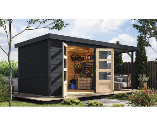 Abri de jardin Karibu Metalwood 4C tôle anthracite avec toit rapporté 2,35 m 541,5 x 236,5 cm anthracite Abri de jardin Karibu Metalwood 4C tôle anthracite avec toit rapporté 2,35 m 541,5 x 236,5 cm anthracite