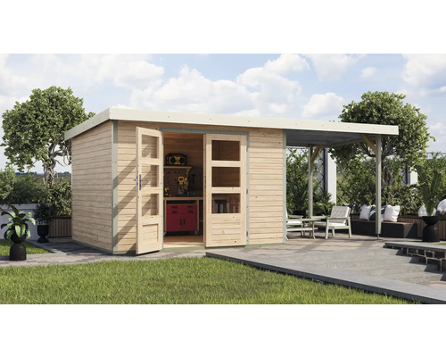Abri de jardin Karibu Metalwood 5A tôle blanche avec toit rapporté 2,35 m 541,5 x 266,5 cm naturel Abri de jardin Karibu Metalwood 5A tôle blanche avec toit rapporté 2,35 m 541,5 x 266,5 cm naturel