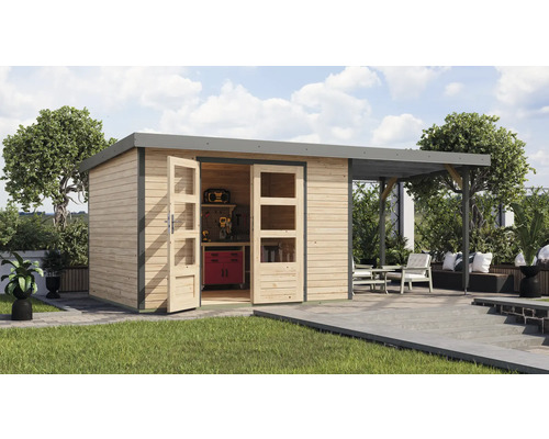 Abri de jardin Karibu Metalwood 5A tôle gris alu avec toit rapporté 2,35 m 541,5 x 266,5 cm naturel Abri de jardin Karibu Metalwood 5A tôle gris alu avec toit rapporté 2,35 m 541,5 x 266,5 cm naturel