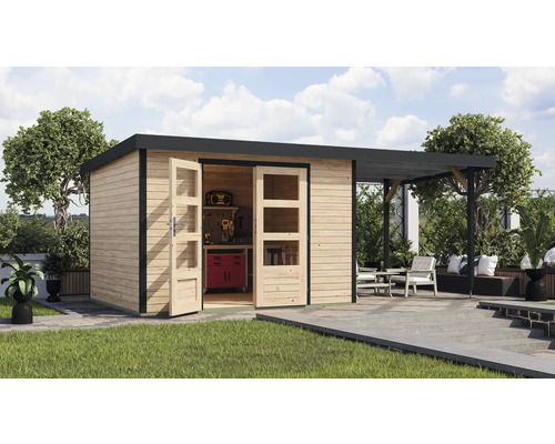 Abri de jardin Karibu Metalwood 5A tôle anthracite avec toit rapporté 2,35 m 541,5 x 266,5 cm naturel Abri de jardin Karibu Metalwood 5A tôle anthracite avec toit rapporté 2,35 m 541,5 x 266,5 cm naturel
