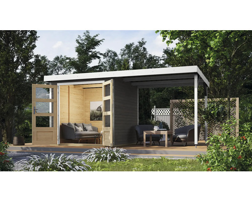 Abri de jardin Karibu Metalwood tôle blanc avec extension de toit 438 x 236,5 cm gris terre cuite Abri de jardin Karibu Metalwood tôle blanc avec extension de toit 438 x 236,5 cm gris terre cuite
