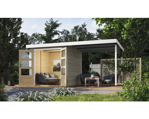 Abri de jardin Karibu Metalwood tôle blanc avec extension de toit 438 x 236,5 cm gris eau Abri de jardin Karibu Metalwood tôle blanc avec extension de toit 438 x 236,5 cm gris eau