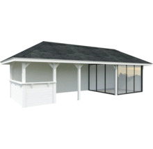 Pavillon de jardin avec toit et parois coulissantes en verre