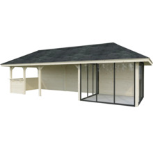 Pavillon de jardin en bois avec toit et façade en verre