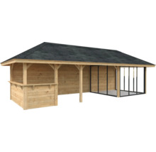 Pavillon en bois avec toit et façade vitrée