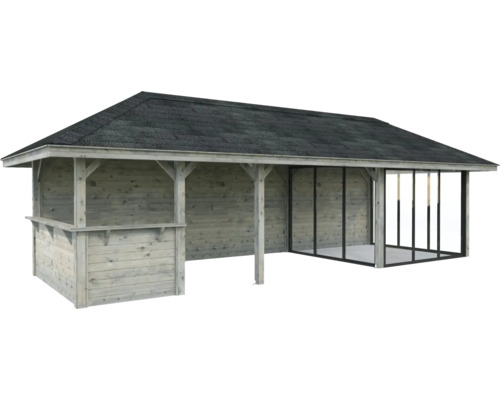 Pavillon de jardin indépendant en bois avec façade en verre