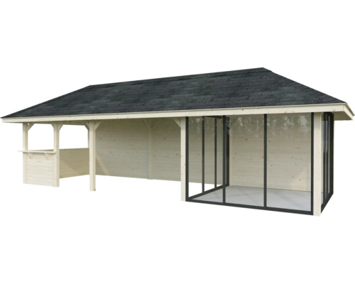 Pavillon de jardin en bois avec toit et parois latérales en option