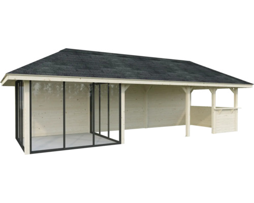 Pavillon de jardin en bois avec toit et parois latérales