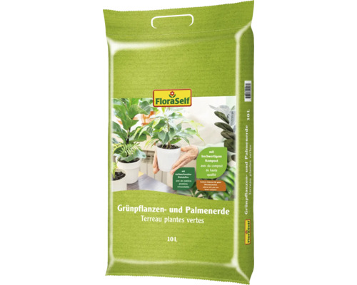 FloraSelf® Terreau pour plantes vertes et palmiers 10 l Paquet de terreau plantes vertes et palmiers 10 litres