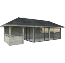 Pavillon de jardin avec toit et portes coulissantes en verre