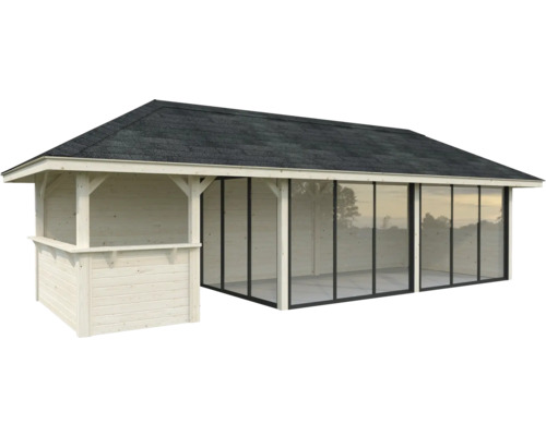Pavillon Tonnelle Palmako 876 x 300 mm bois Pavillon de jardin en bois avec façade en verre et toit à deux pentes
