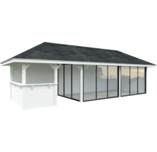 Pavillon de jardin avec façade en verre et toit