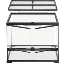 Terrarium en verre avec portes frontales et couvercle amovible