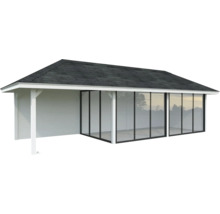 Pavillon couvert avec façade en verre