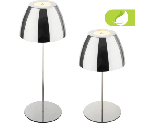 Akku Tischlampe Serina LED 2,5 W chrom Zwei silberfarbene Tischleuchten mit LED-Beleuchtung