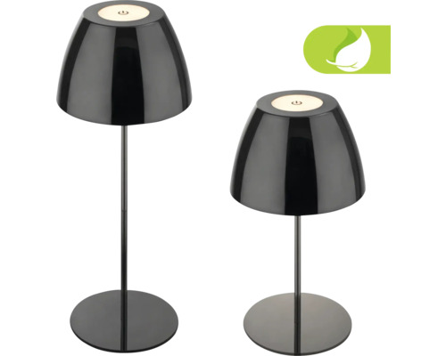 Akku Tischlampe Serina LED 2,5 W schwarz chrom Zwei dunkle, kabellose Tischleuchten mit Fuss und Touchfunktion