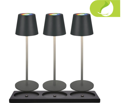 Akku Tischlampen Cilano 3er Set RGBW Drei LED Tischleuchten mit Ladestation