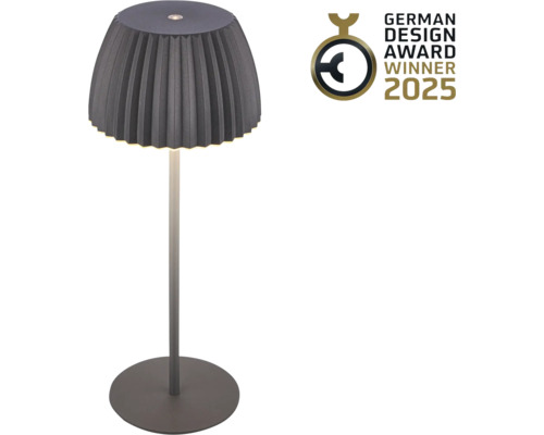 Akku Tischlampe Riffle LED 2 W anthrazit Stehleuchte mit Lampenschirm und Fuß, German Design Award Gewinner 2025