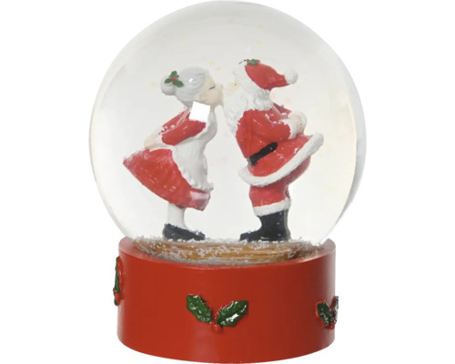 Schneekugel mit Weihnachtsmann und Weihnachtsfrau beim Küssen